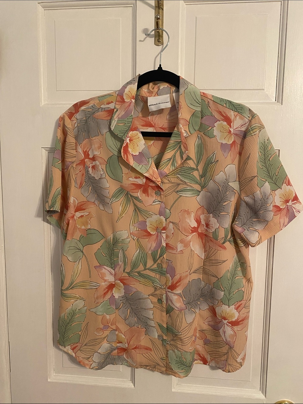 Alfred Dunner Peach Floral Button-Up Blouse